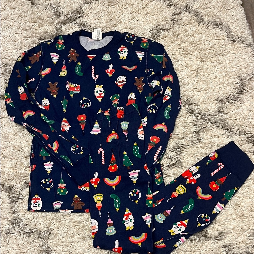 Hanna Andersson long john pajama set. Adult size small. Navy. Heirloom Ornaments